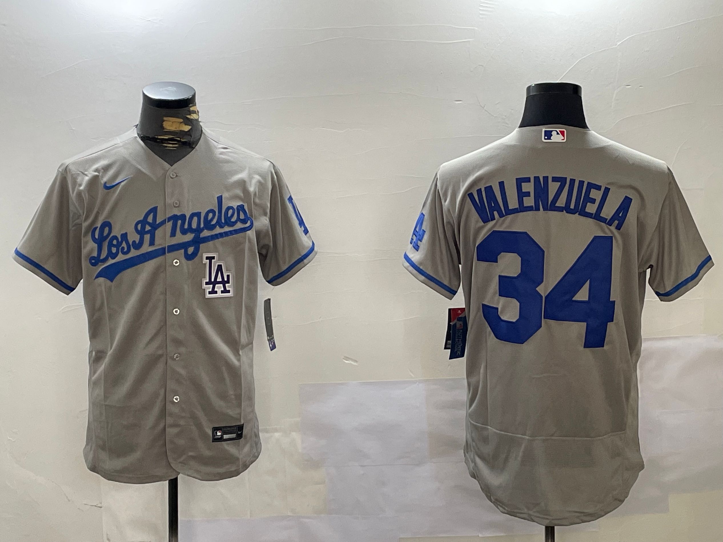 Men Los Angeles Dodgers 34 Valenzuela Grey Elite 2024 Nike MLB Jersey style 12165